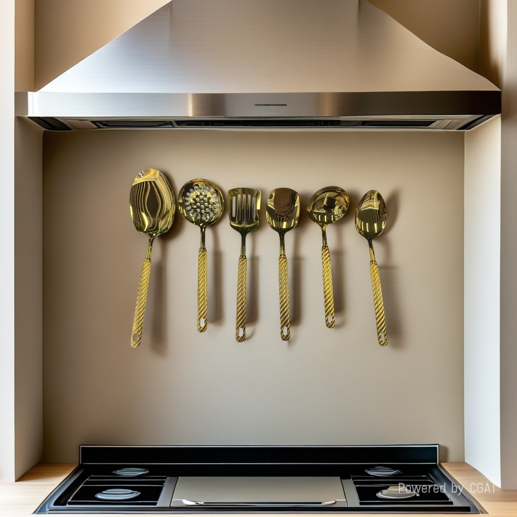 A 10-piece golden colorful stainless steel kitchenware set with enamel pot Item Picture