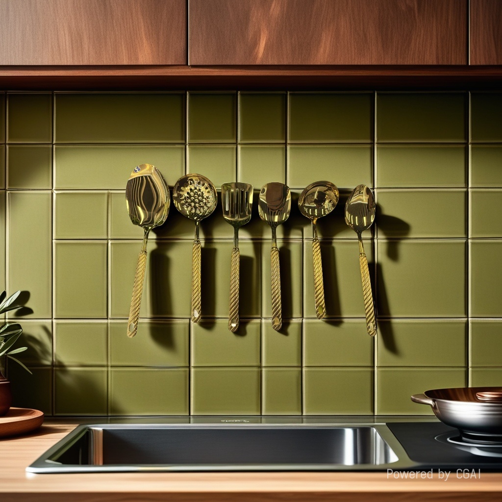 A 10-piece golden colorful stainless steel kitchenware set with enamel pot details Picture