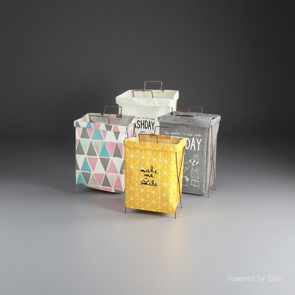 北欧风现货铁架脏衣篓脏衣服框大号可折叠洗衣篮脏衣篮棉麻布艺收纳筐