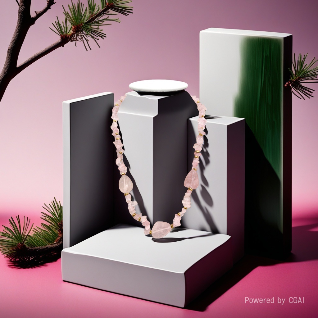 天然粉晶随形碎石项链 轻奢金珠锁骨链 大颗主石颈饰 手工串制保色工艺详情4