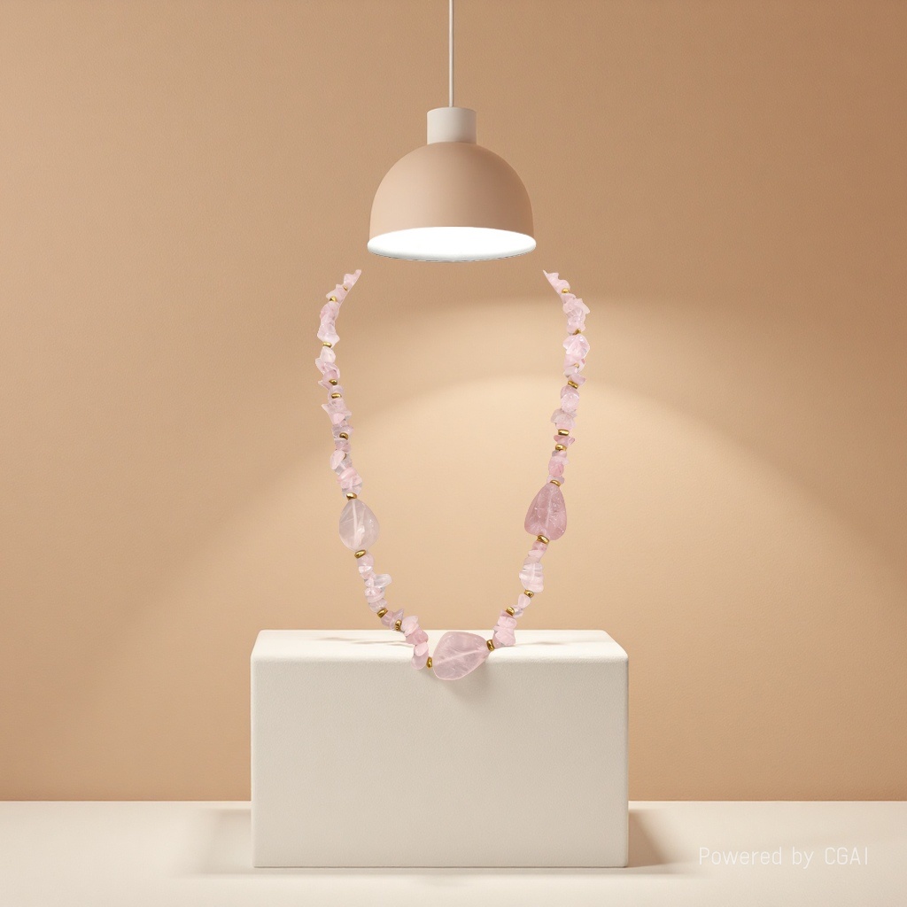 天然粉晶随形碎石项链 轻奢金珠锁骨链 大颗主石颈饰 手工串制保色工艺详情5