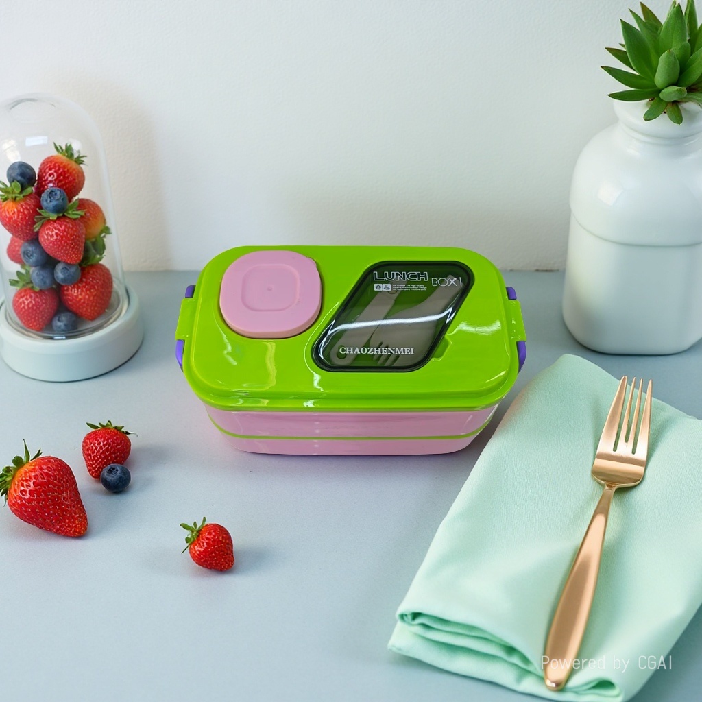 Double-layer/double-compartment insulated, leak-proof and sealed 304 stainless steel lunch box details Picture
