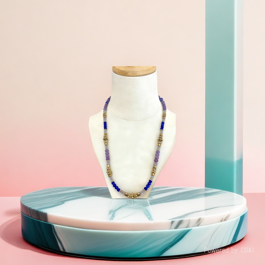 项链/珍珠/天然石项链/珍珠链条女款拼接气质/珍珠项链白底实物图