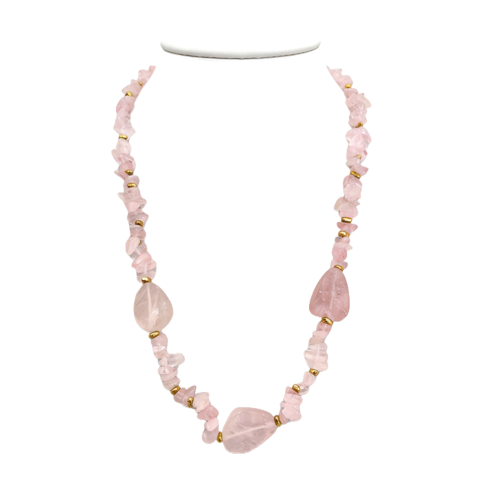 天然粉晶随形碎石项链 轻奢金珠锁骨链 大颗主石颈饰 手工串制保色工艺详情6