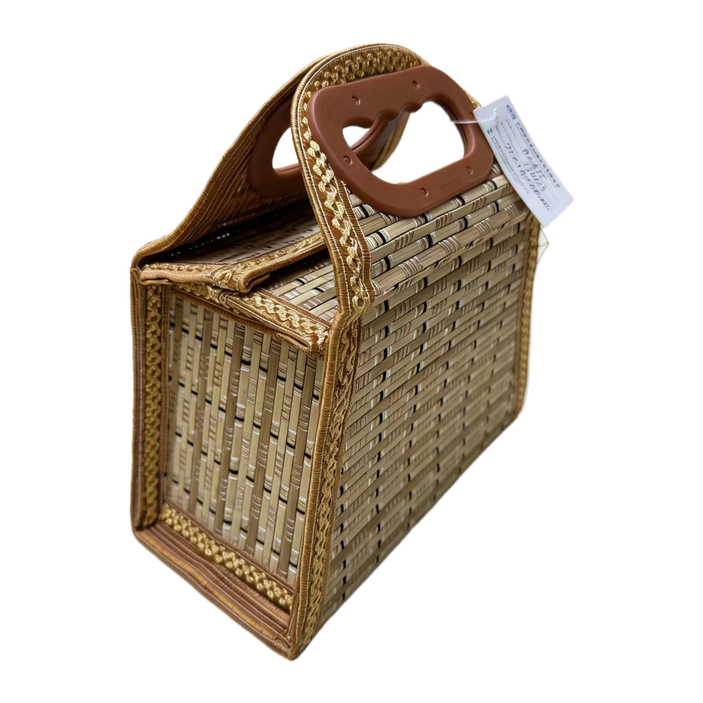 竹编手提包女文艺沙滩挎包包包女竹编简约设计感女包双拎包女士包包白底实物图