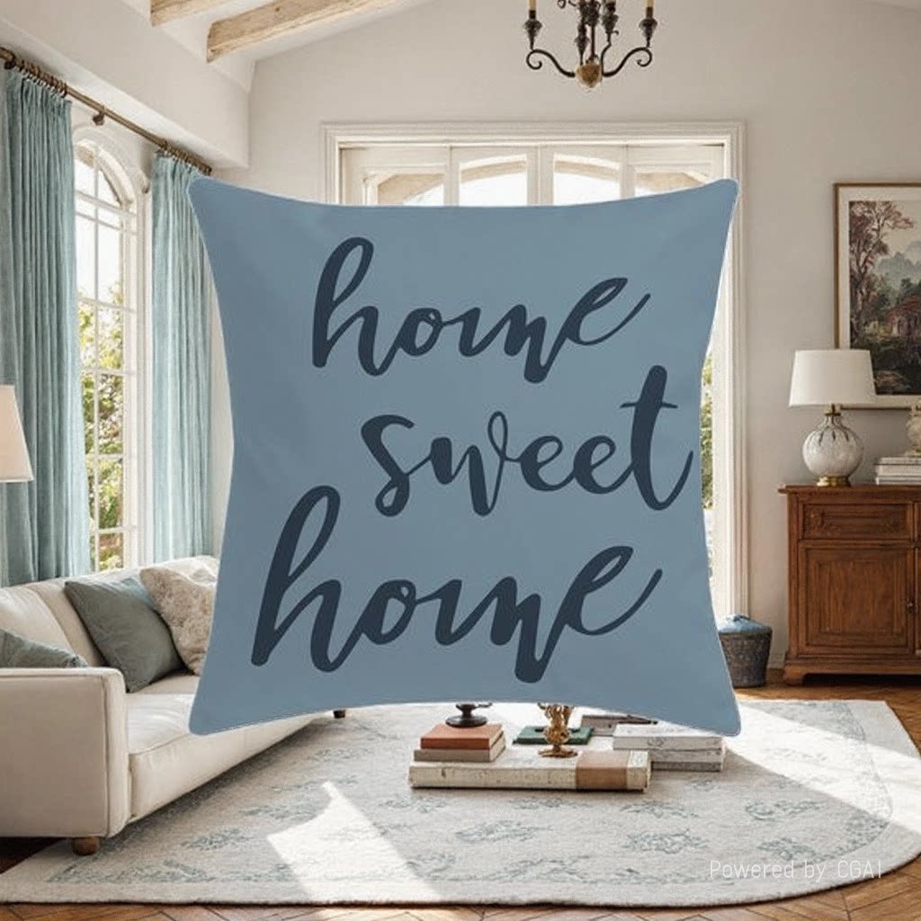 蓝色抱枕home sweet home文字造型抱枕毯子沙发枕套