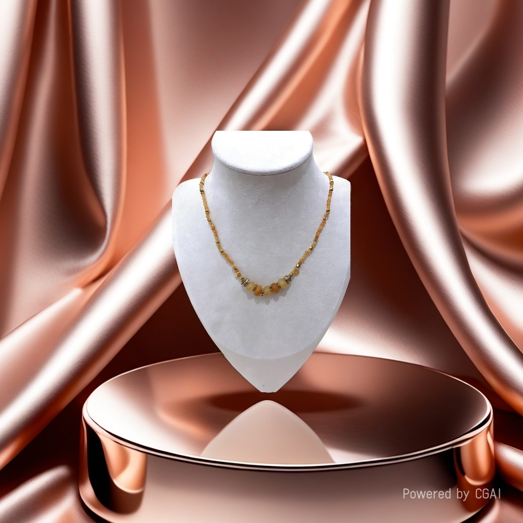 天然石串珠项链 暖橘色复古风百搭颈链