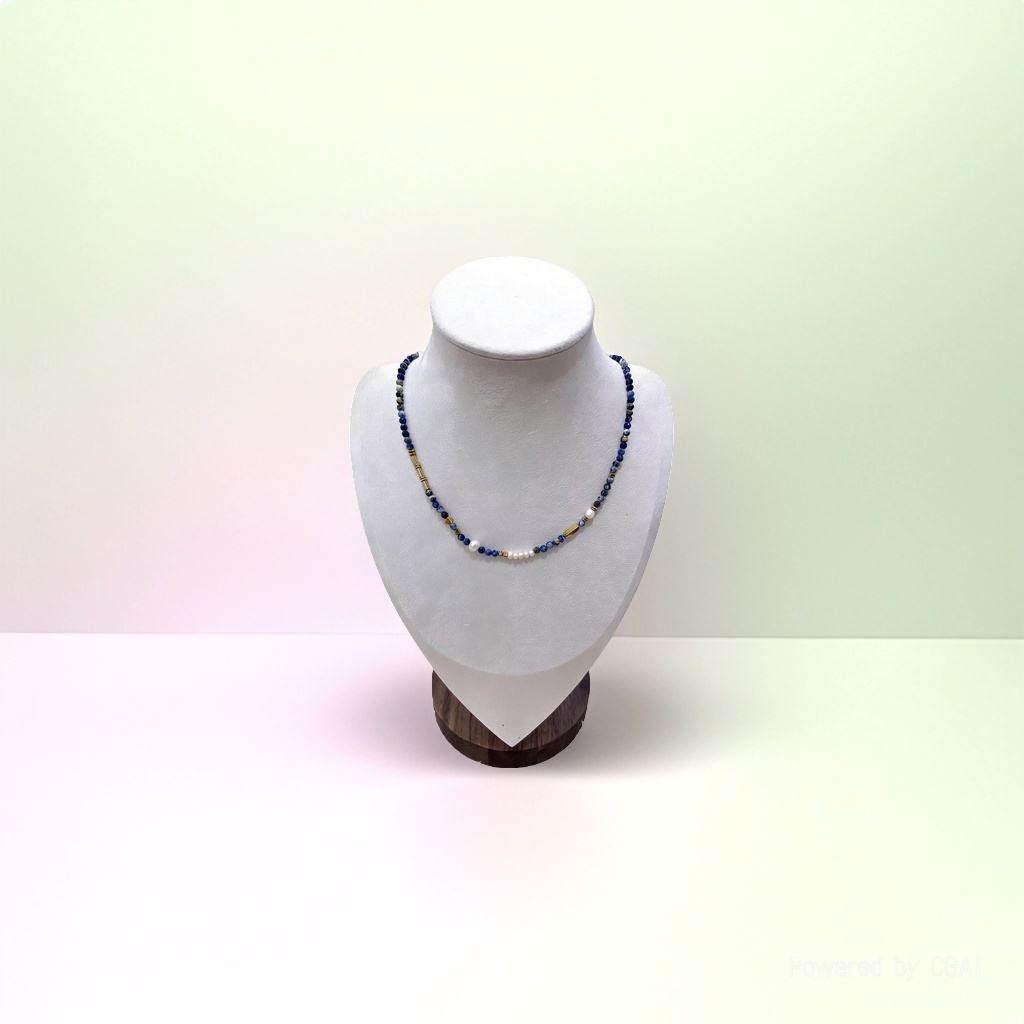 天然青金石撞色珍珠颈链 轻奢通勤百搭饰