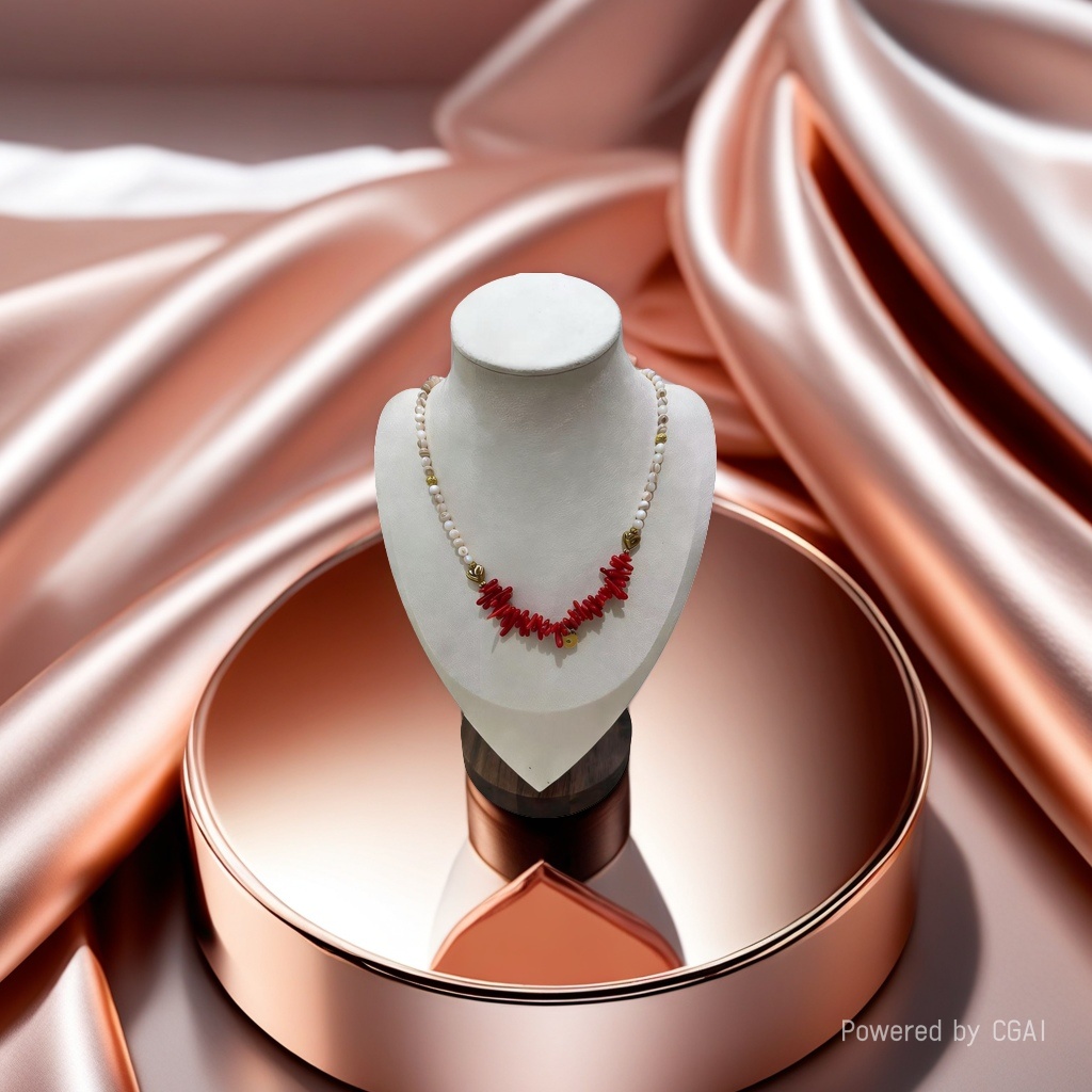 天然红珊瑚枝项链贝珠撞色气质颈链个性设计感轻奢项链