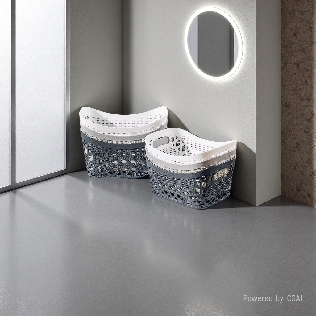 防藤编收纳篮塑料PP料编织带脏衣篓收纳筐置物篮家用收纳084031363