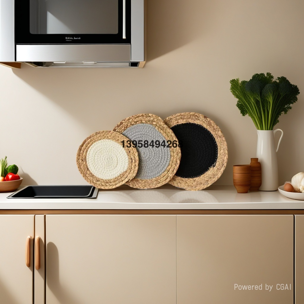 Gourd grass cotton rope mixed woven placemats, heat insulation pads, coasters, Nordic woven plate pads, factory supply, in stock, home pot pads Specification image