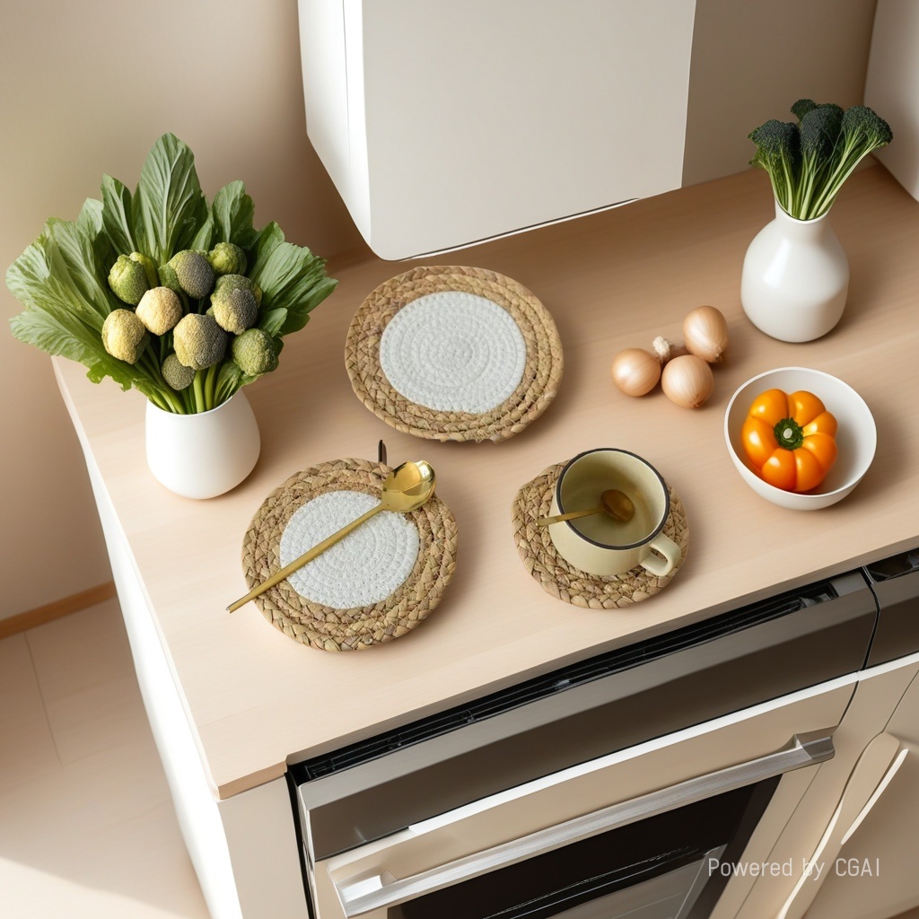 Gourd grass cotton rope mixed woven placemats, heat insulation pads, coasters, Nordic woven plate pads, factory supply, in stock, home pot pads details Picture
