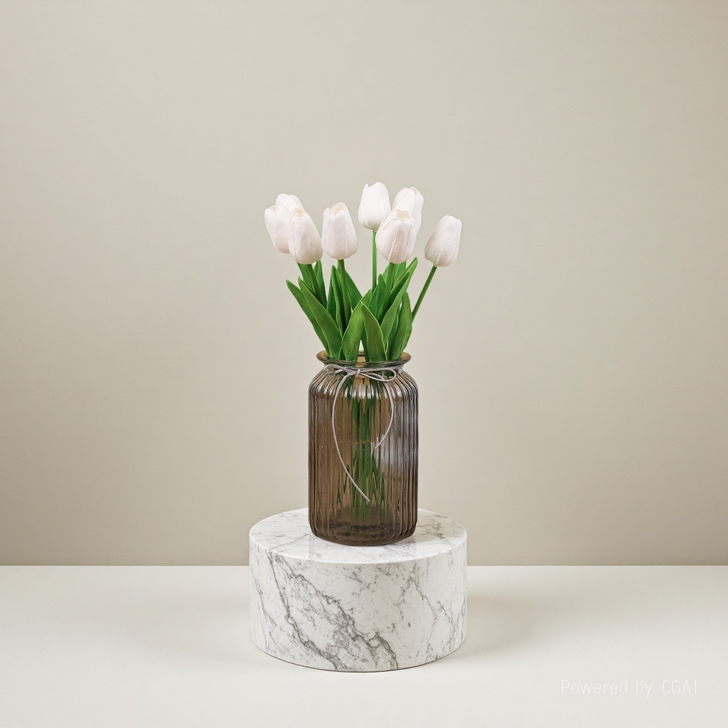 白色仿真花束郁金香塑料花