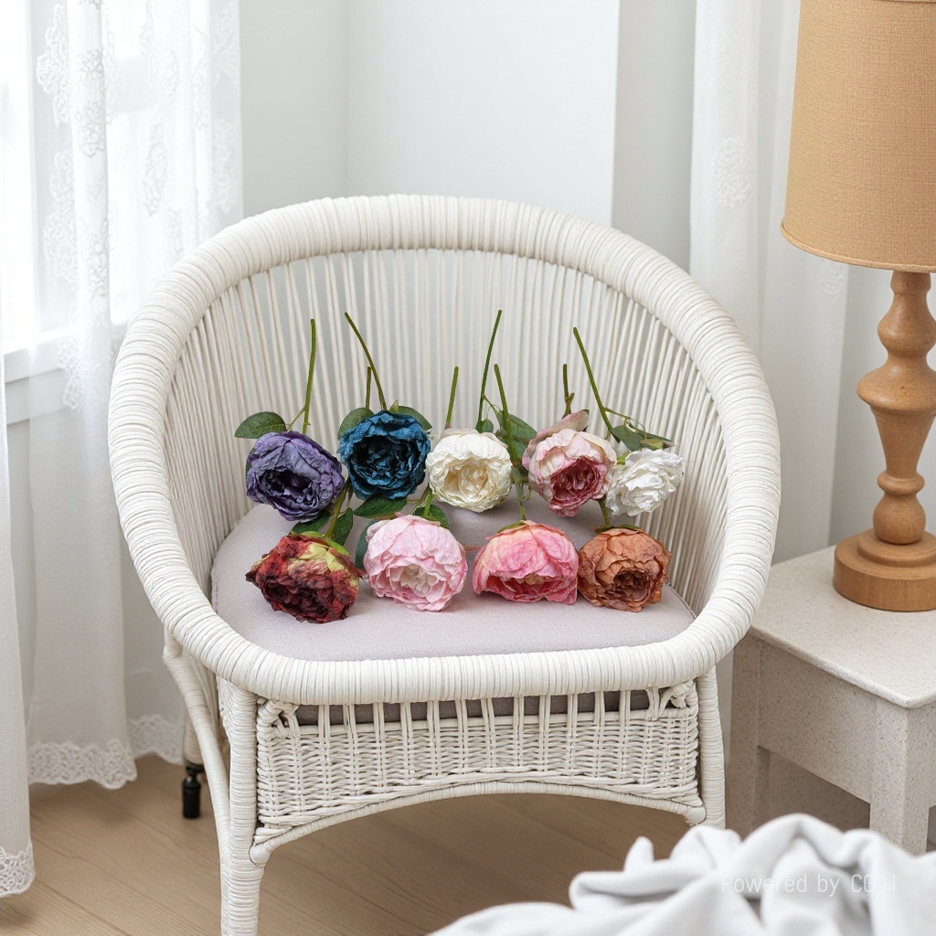 仿真玫瑰钩织花朵假花玫瑰花朵装饰摆件家用摆设钩织仿真花玫瑰花朵假花朵仿真花手工编织仿玫瑰花玫瑰仿真串花藤吊礼品仿真花