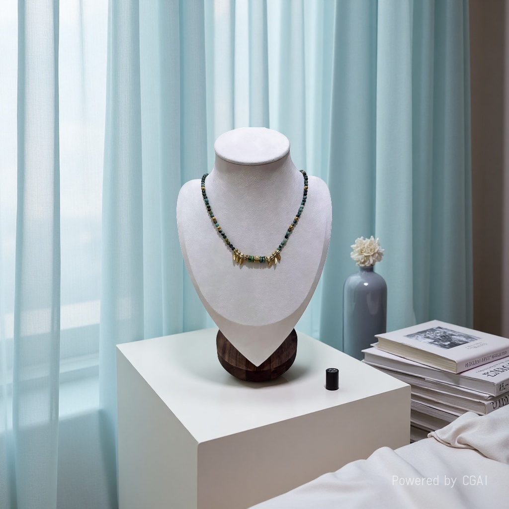 天然绿松石手工串珠项链 异域风设计感气质颈饰叶子吊坠复古个性锁骨链