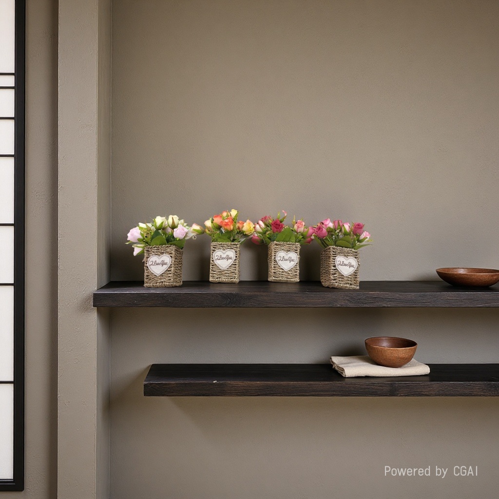 花盆装饰四盆装玫瑰编织花盆I Love You心形标签塑料多肉花盆园林灯硅胶蜂窝插花网格