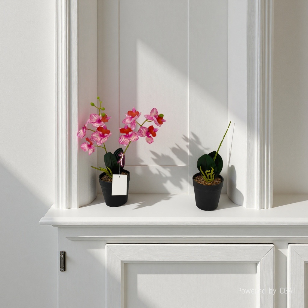 仿真花假花盆景塑料盆两叉蝴蝶兰摆件装饰品