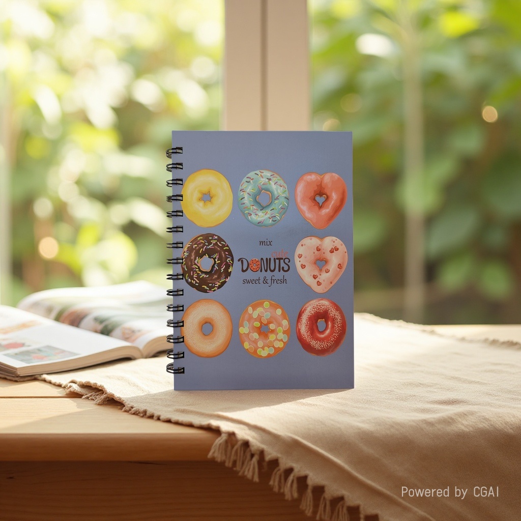 Donghu Paper Products A5 light purple background donut pattern coil notebook, cute student style notepad Specification image