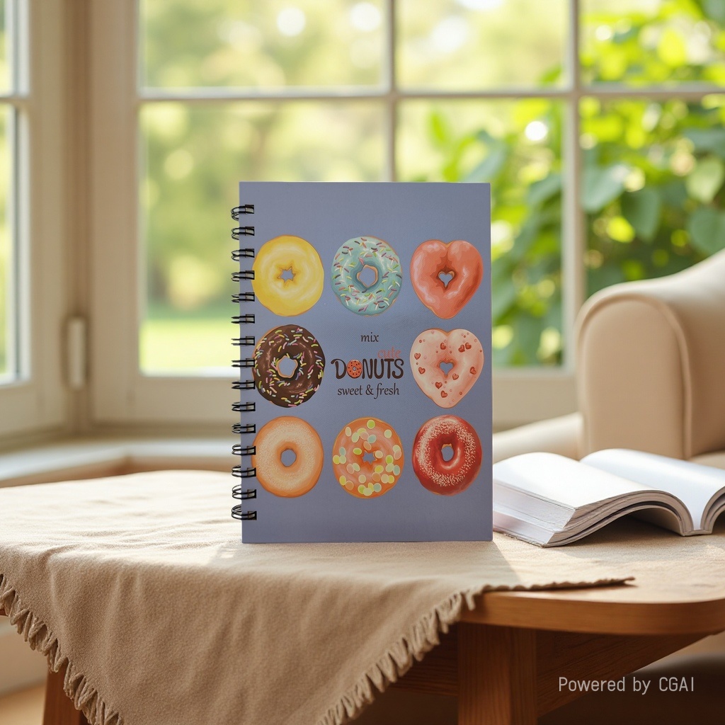 Donghu Paper Products A5 light purple background donut pattern coil notebook, cute student style notepad Application Scenario