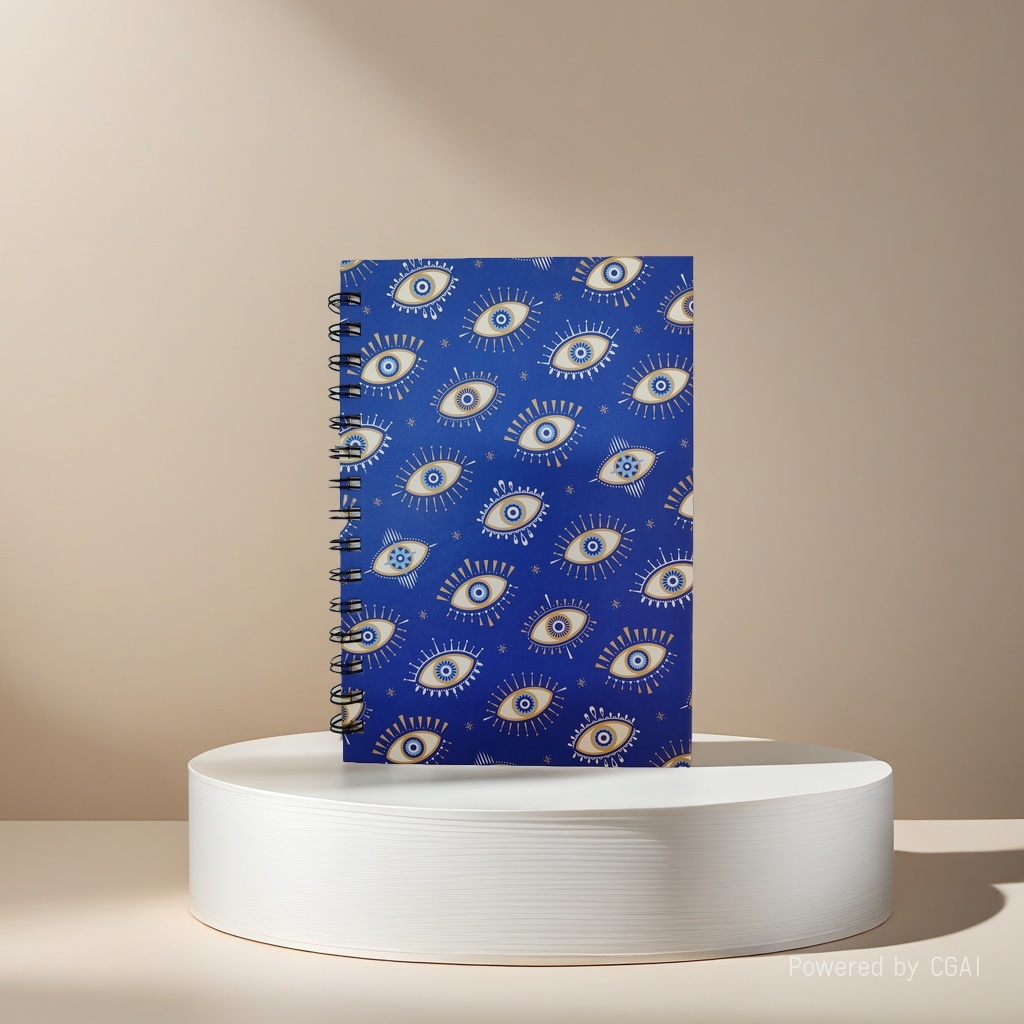 Donghu Paper Products A5 Blue Background Evil Eye Printed Coil Notebook, retro mysterious style student notebook details Picture