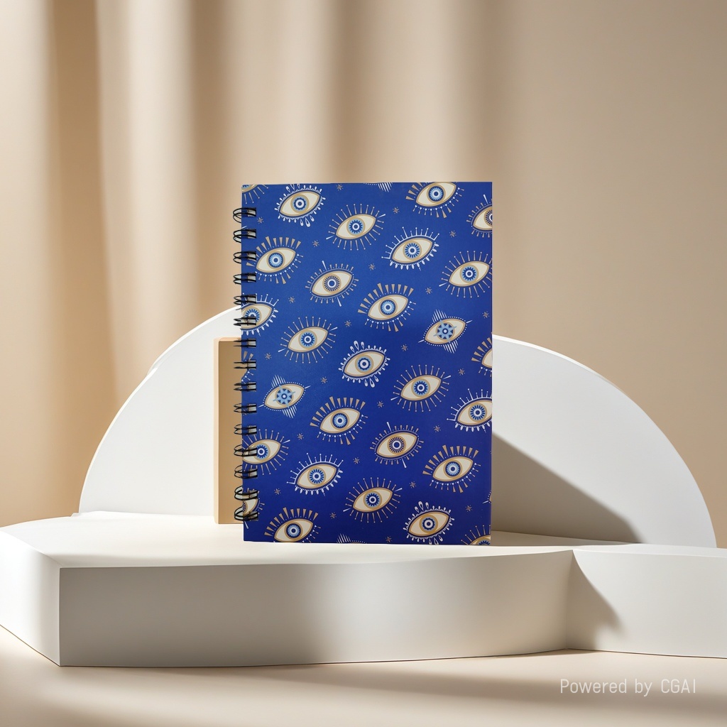 Donghu Paper Products A5 Blue Background Evil Eye Printed Coil Notebook, retro mysterious style student notebook Specification image