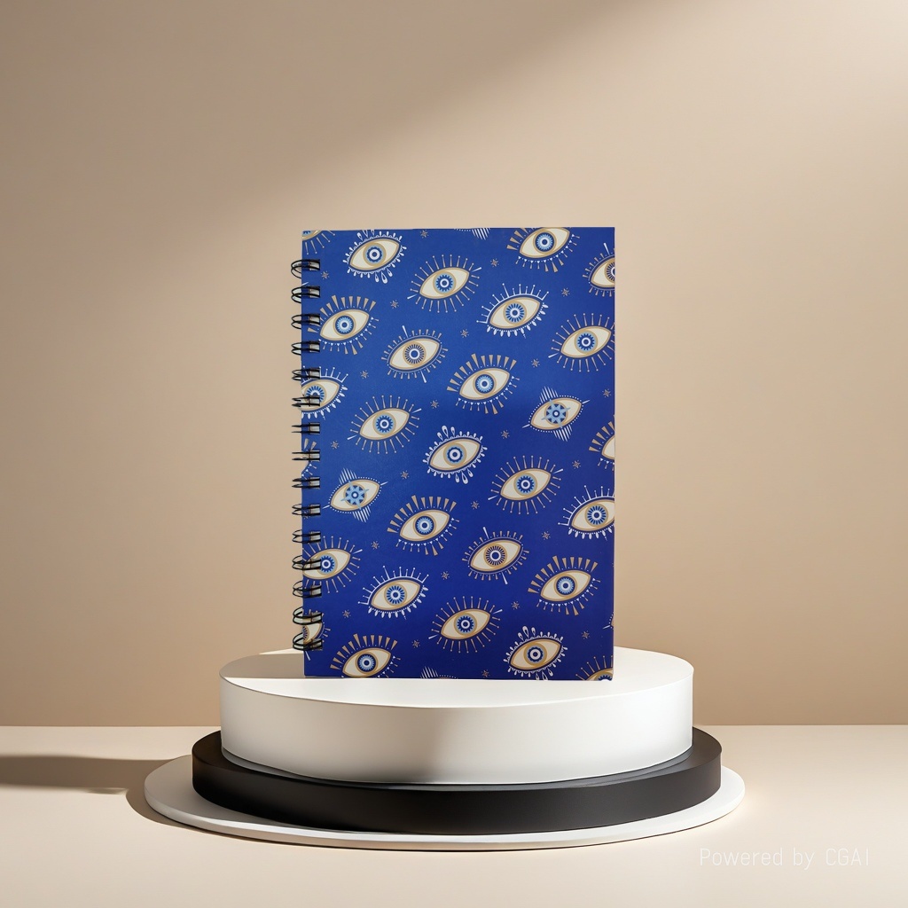 Donghu Paper Products A5 Blue Background Evil Eye Printed Coil Notebook, retro mysterious style student notebook Application Scenario