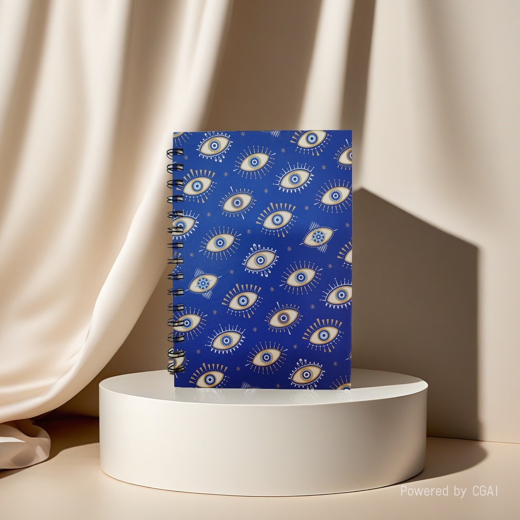 Donghu Paper Products A5 Blue Background Evil Eye Printed Coil Notebook, retro mysterious style student notebook