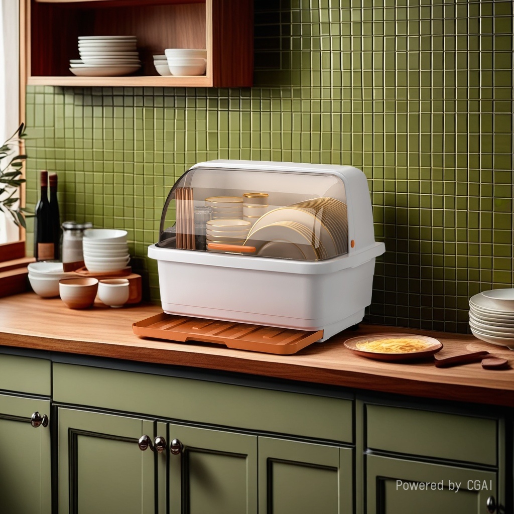 厨房放碗筷收纳盒带盖家用沥水碗柜收纳架宿舍装餐具碗碟盘置物架38cm