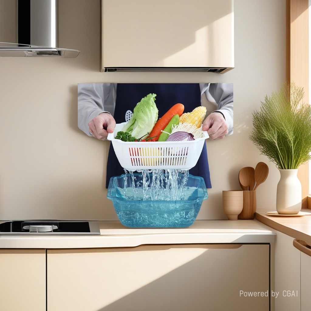双层厨房沥水篮带盖果蔬篮洗菜筐塑料保洁篮水果蔬菜盆洗菜滴水筛小号21cm