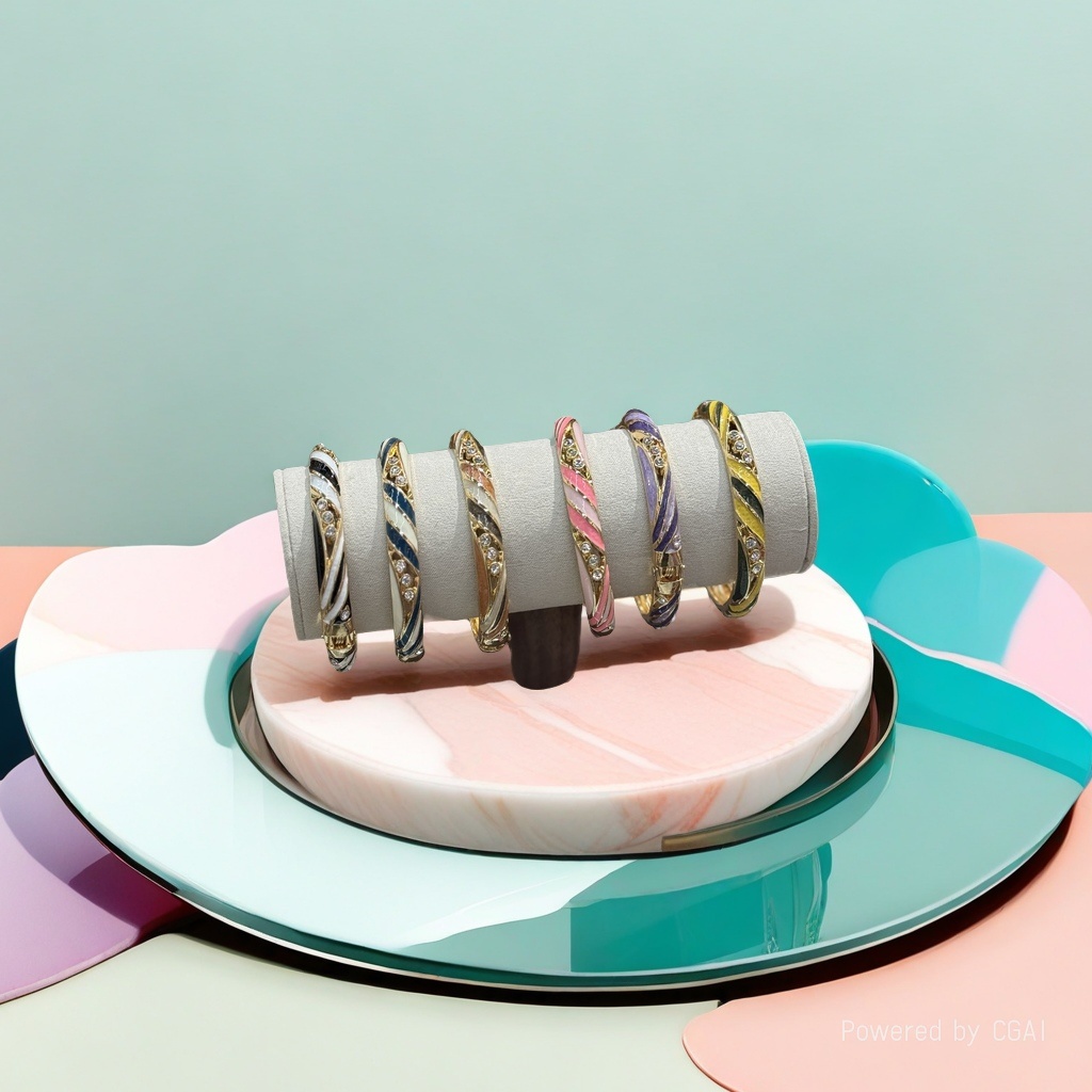 彩色螺旋纹镶钻猫眼925银手镯铜微镶手环时尚饰品