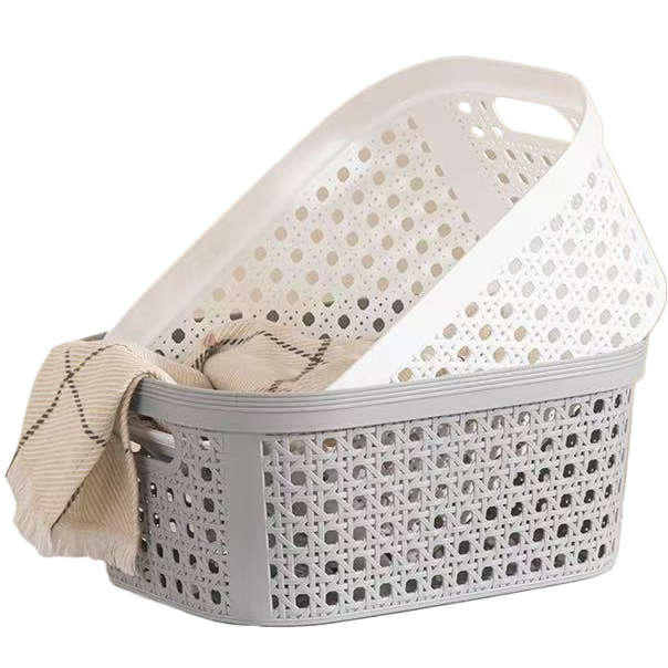 收纳篮/脏衣篓/防藤编收纳篮/收纳/塑料篮子PP料编织带白底实物图