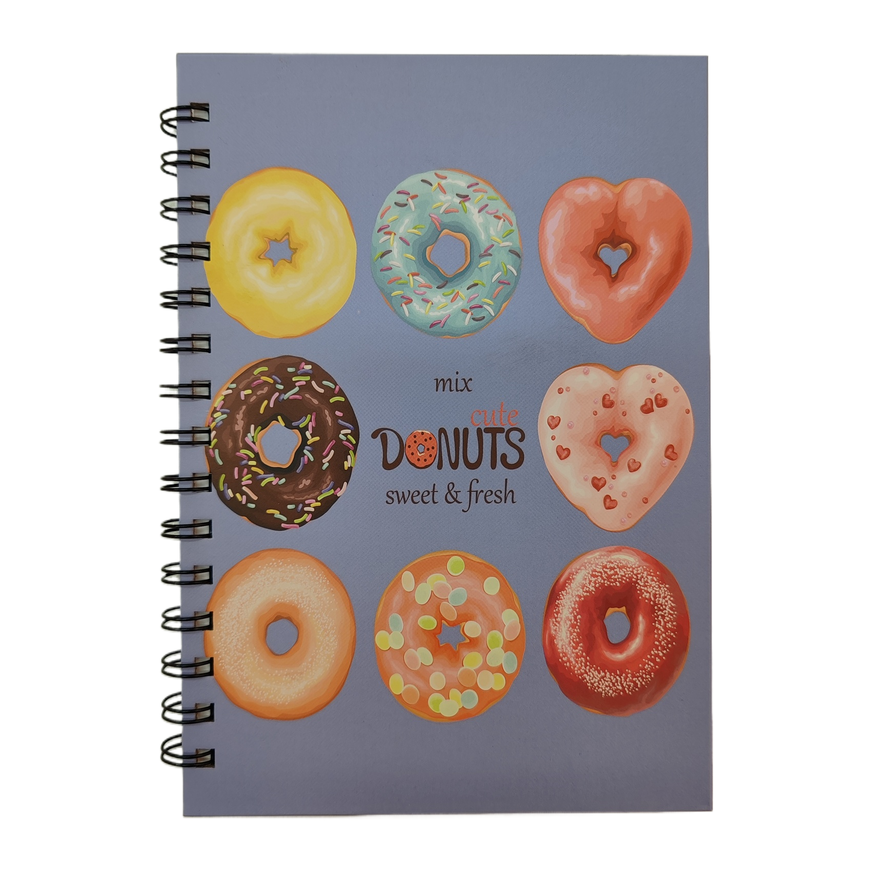 Donghu Paper Products A5 light purple background donut pattern coil notebook, cute student style notepad Item Picture
