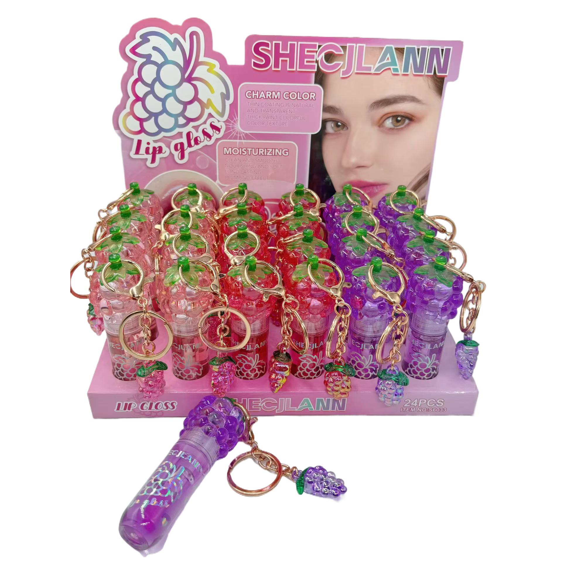 SHECJLANN grape-shaped lip gloss, keychain pendant design, cute and practical, girlish and adorable, moisturizing and color-enhancing, a new favorite in fashion trends. Item Picture