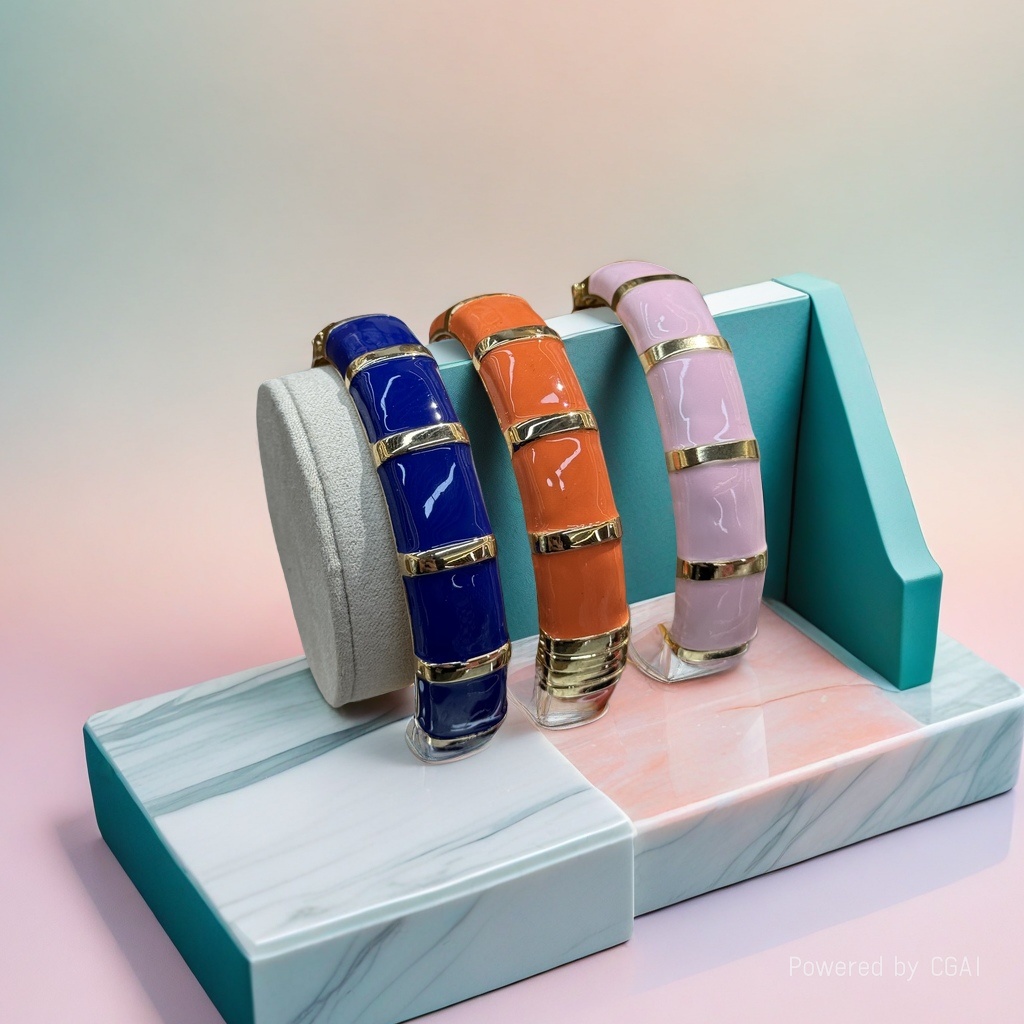 彩色珐琅猫眼925银手镯铜微镶手环清新时尚饰品095237787