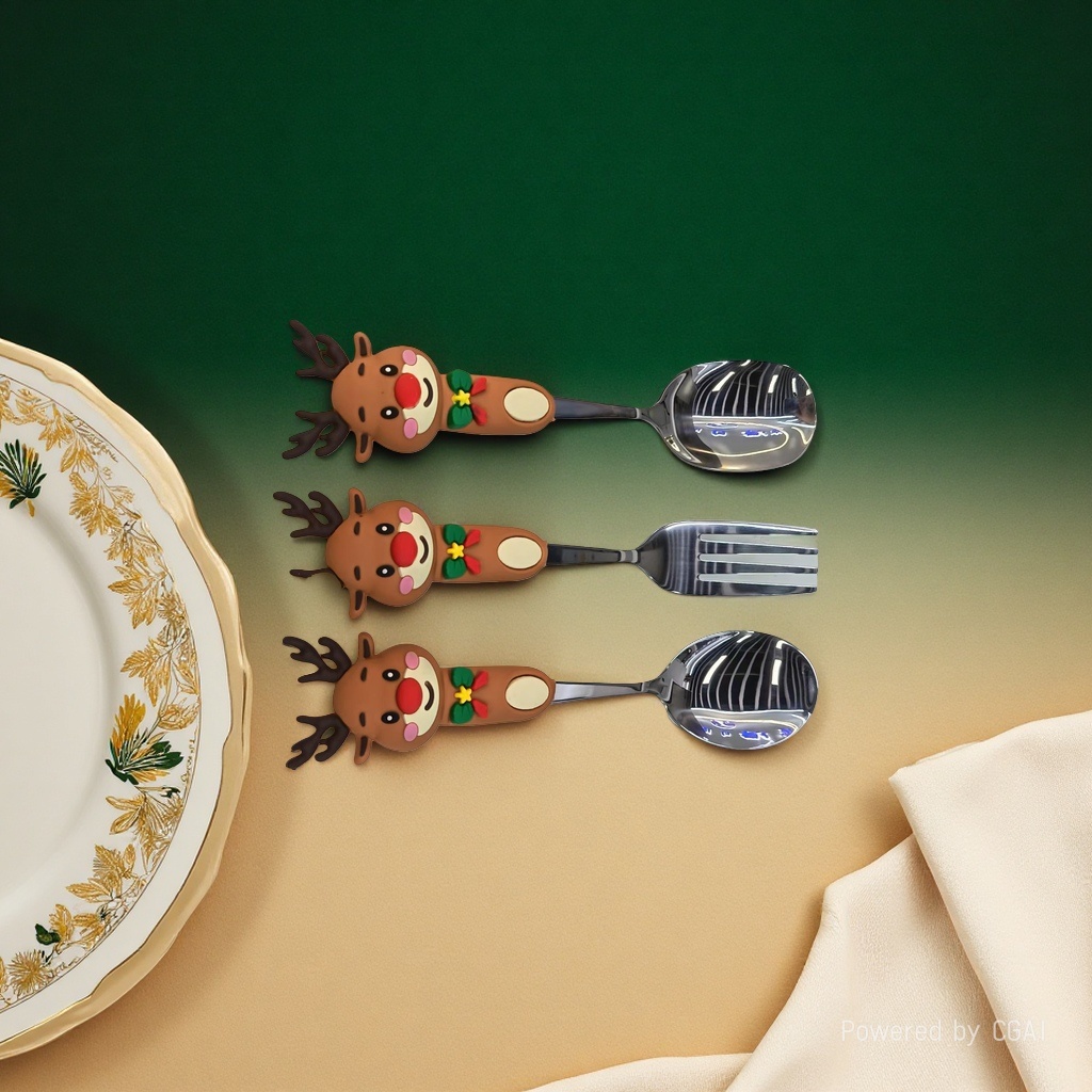 Christmas Reindeer Stainless Steel Tableware 3-piece Set · Noble Quality + Festive atmosphere