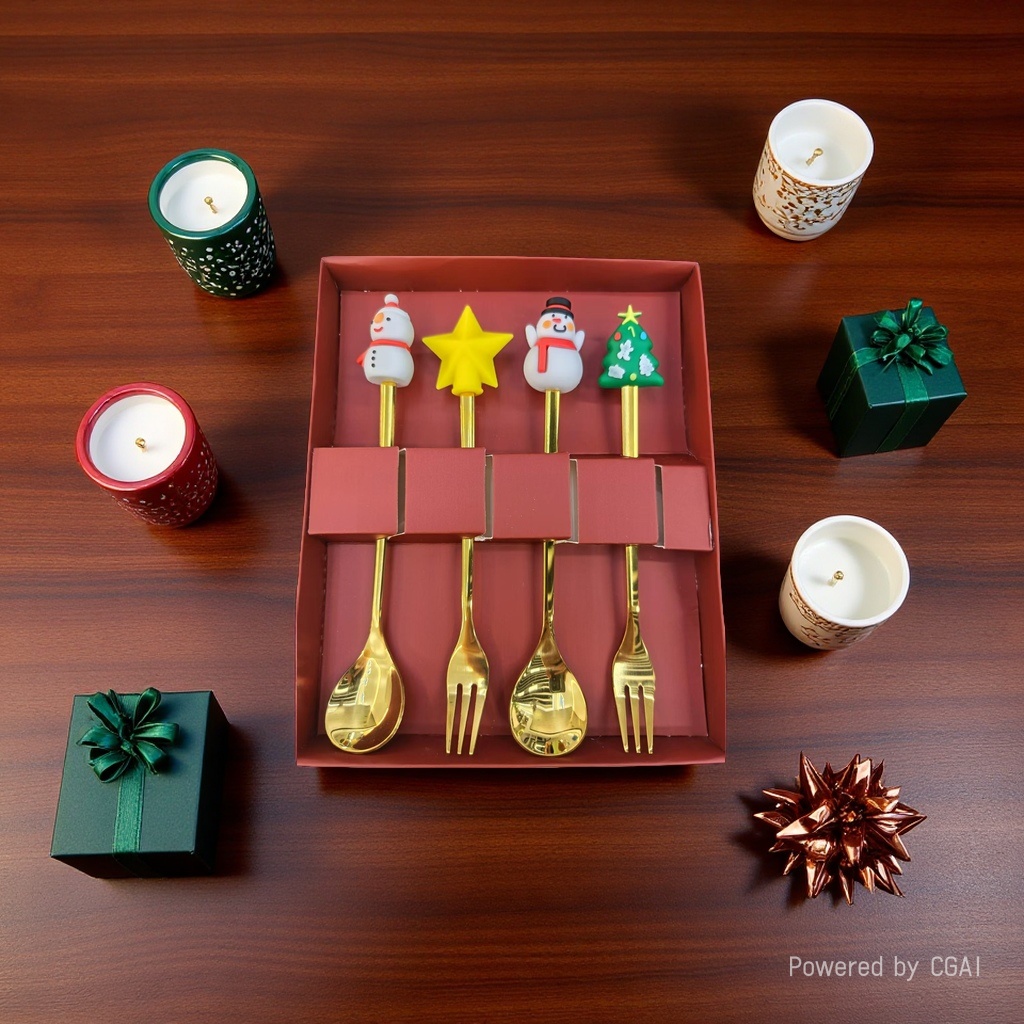 「鎏金礼颂·宴遇臻藏」金色圣诞汤勺叉礼盒｜以食器之名，镌刻节日美学  【礼遇美学·一见倾心的餐桌艺术品】  🔸 「匠金