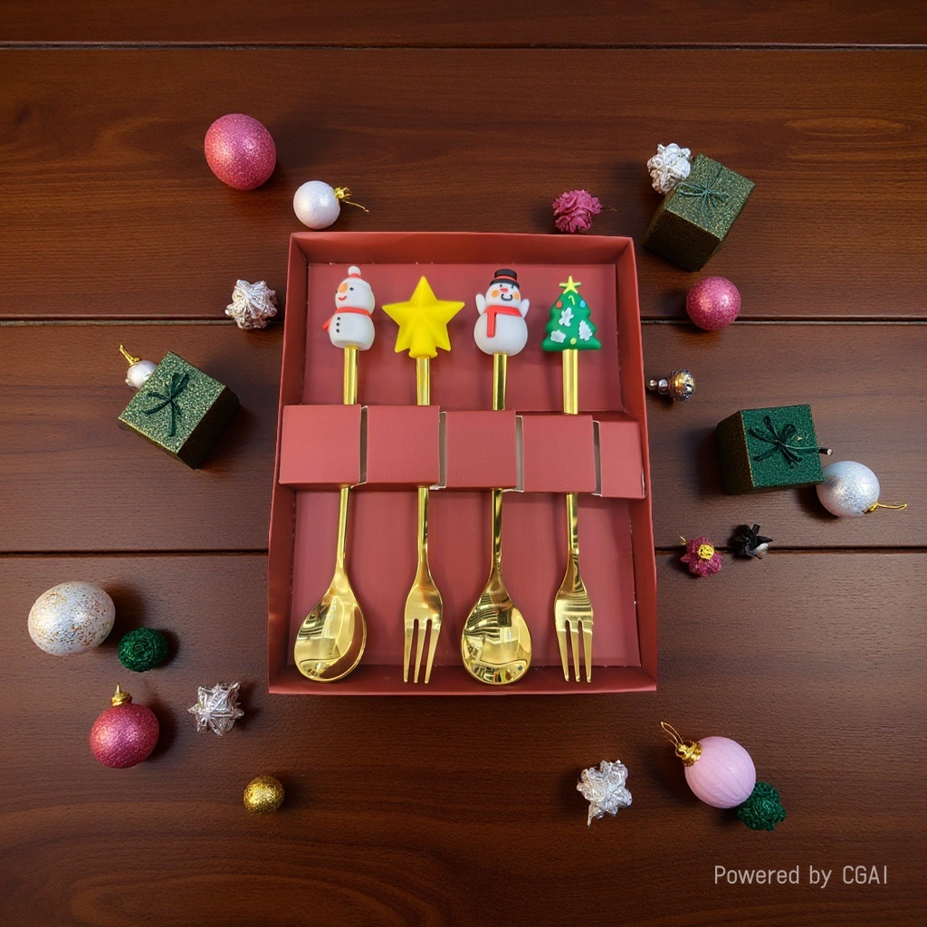 "Gilded Ritual Praise · Banquet Encounter Treasure Collection" Golden Christmas Spoon and Fork Gift Box: Engraved with the festival Aesthetics in the Name of tableware [Ritual Aesthetics · A Table Art Piece that Captures Your Heart at First Sight] 🔸 "craftsmanship gold. details Picture