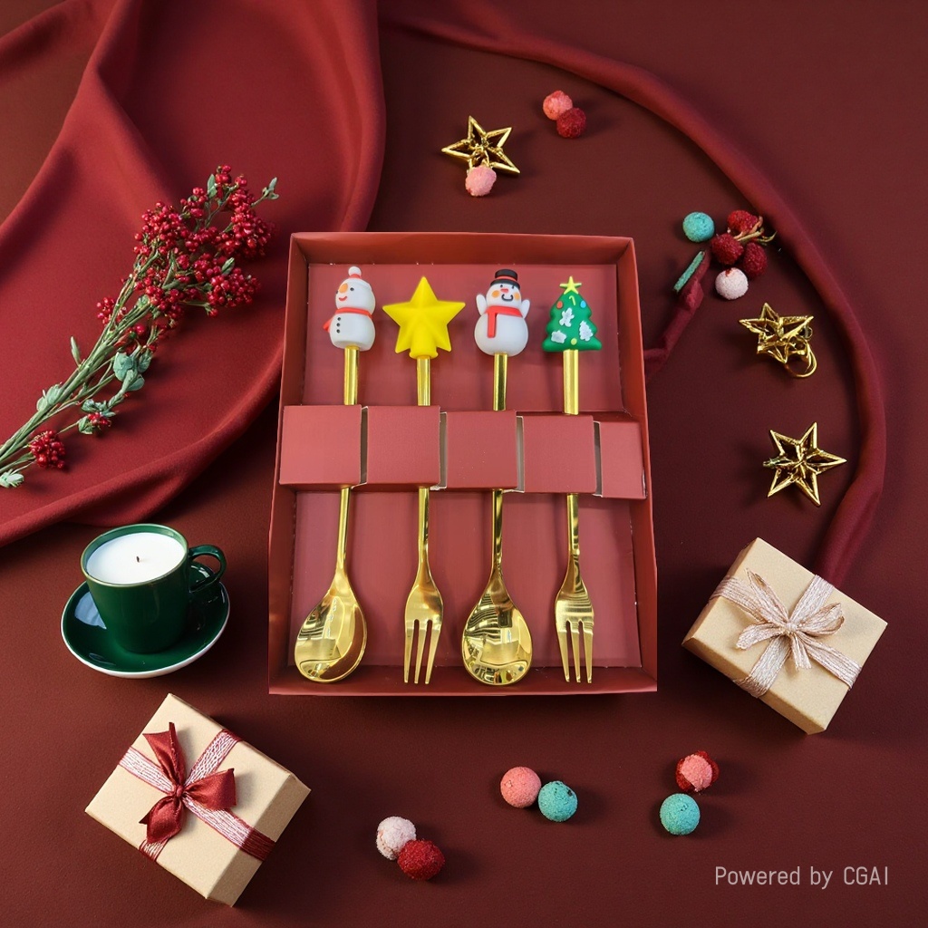 "Gilded Ritual Praise · Banquet Encounter Treasure Collection" Golden Christmas Spoon and Fork Gift Box: Engraved with the festival Aesthetics in the Name of tableware [Ritual Aesthetics · A Table Art Piece that Captures Your Heart at First Sight] 🔸 "craftsmanship gold. Application Scenario