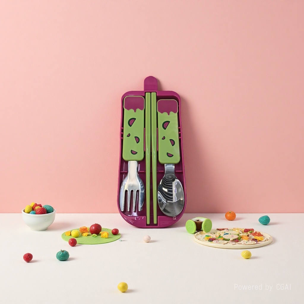 儿童卡通西瓜主题餐具套装·萌趣+安全+便携