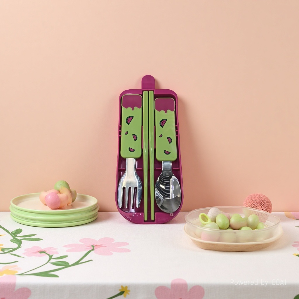 Children's Cartoon Watermelon-themed tableware set · Cute + Safe + Portable details Picture