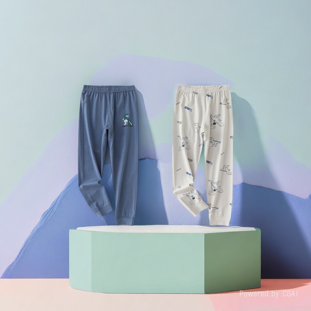 童家居服2条装睡衣拉架棉宝宝儿童莫代尔棉长裤蓝色恐龙白色卡通分体婴幼儿衣服