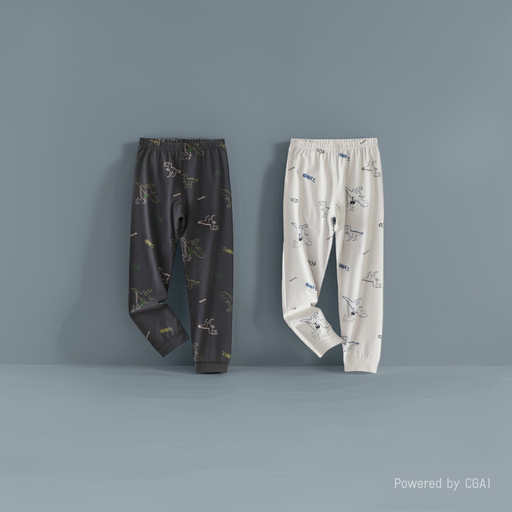 黑色白色恐龙图案儿童家居裤2条装天然莱赛尔棉丝滑软糯A类标准睡衣