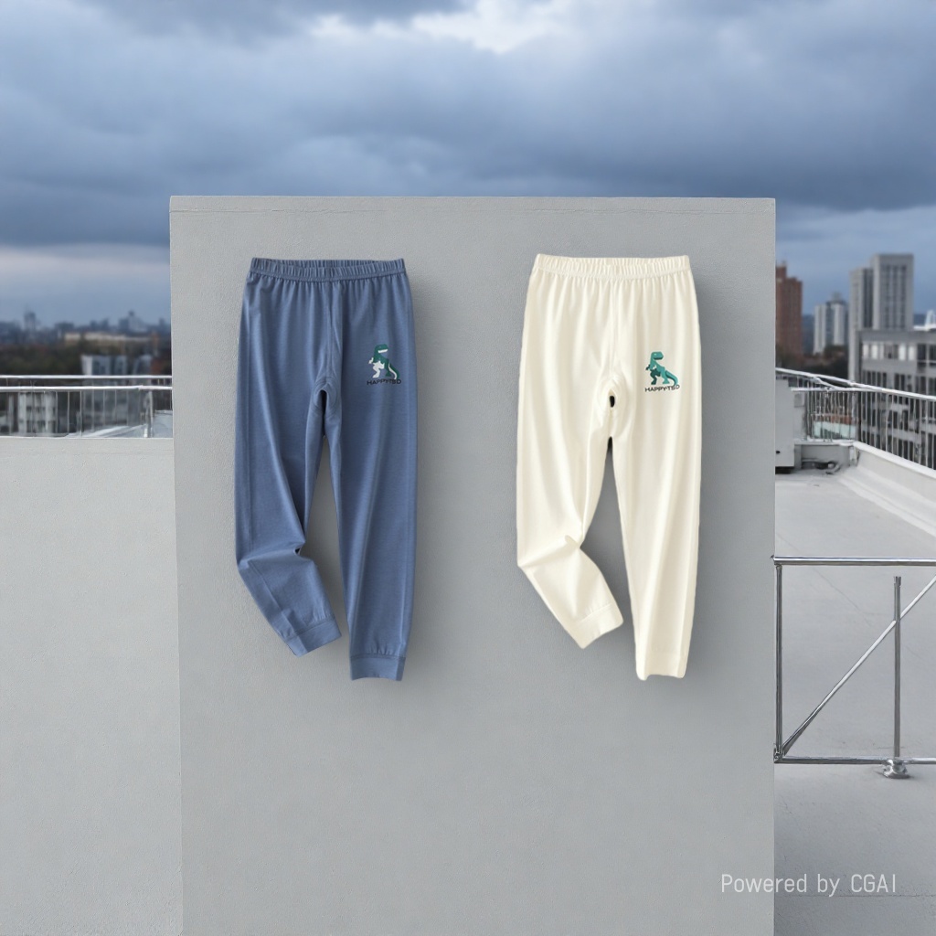 童家居服儿童莫代尔棉睡衣拉架棉宝宝分体长裤蓝色米色