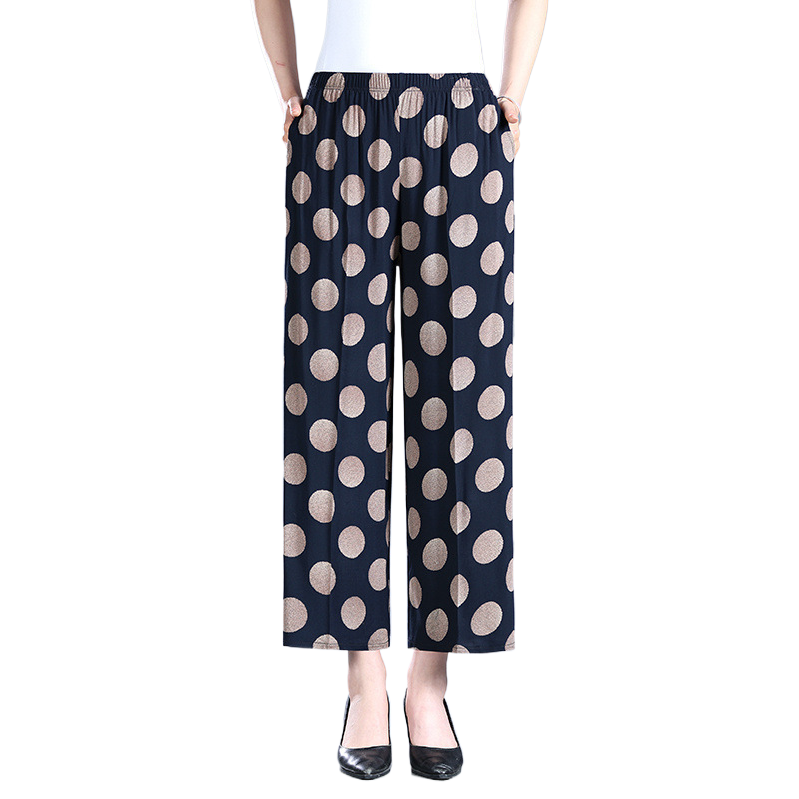 冰丝防晒波点阔腿女裤黑色夏季休闲裤弯刀姐妹裤