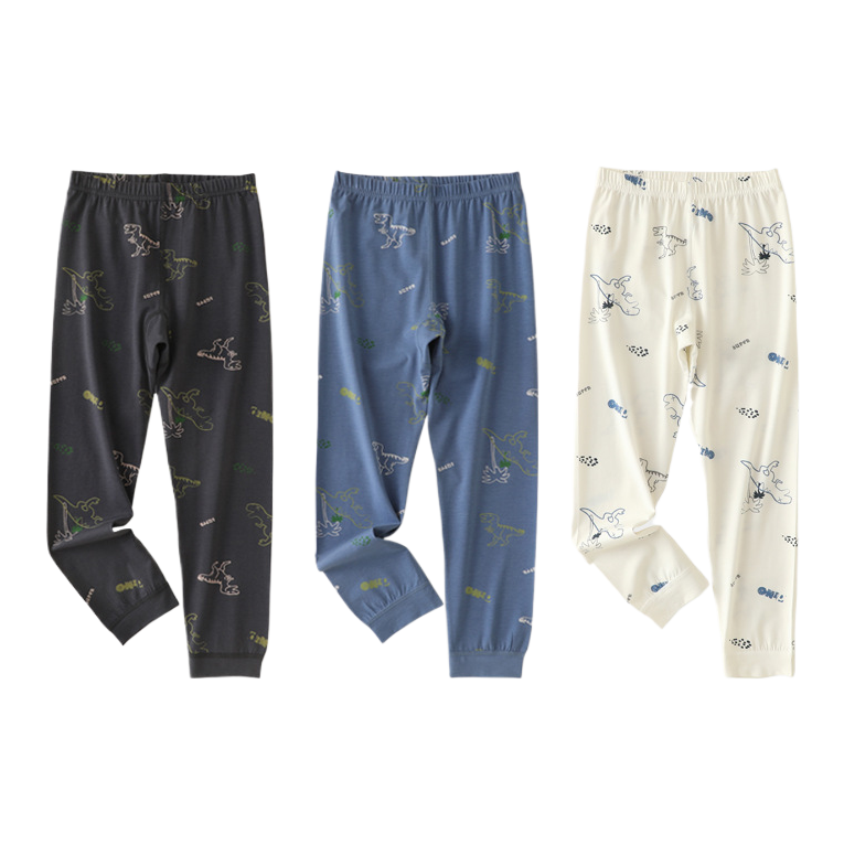 童家居服儿童莫代尔棉睡衣拉架棉宝宝睡衣恐龙图案三条装长裤分体