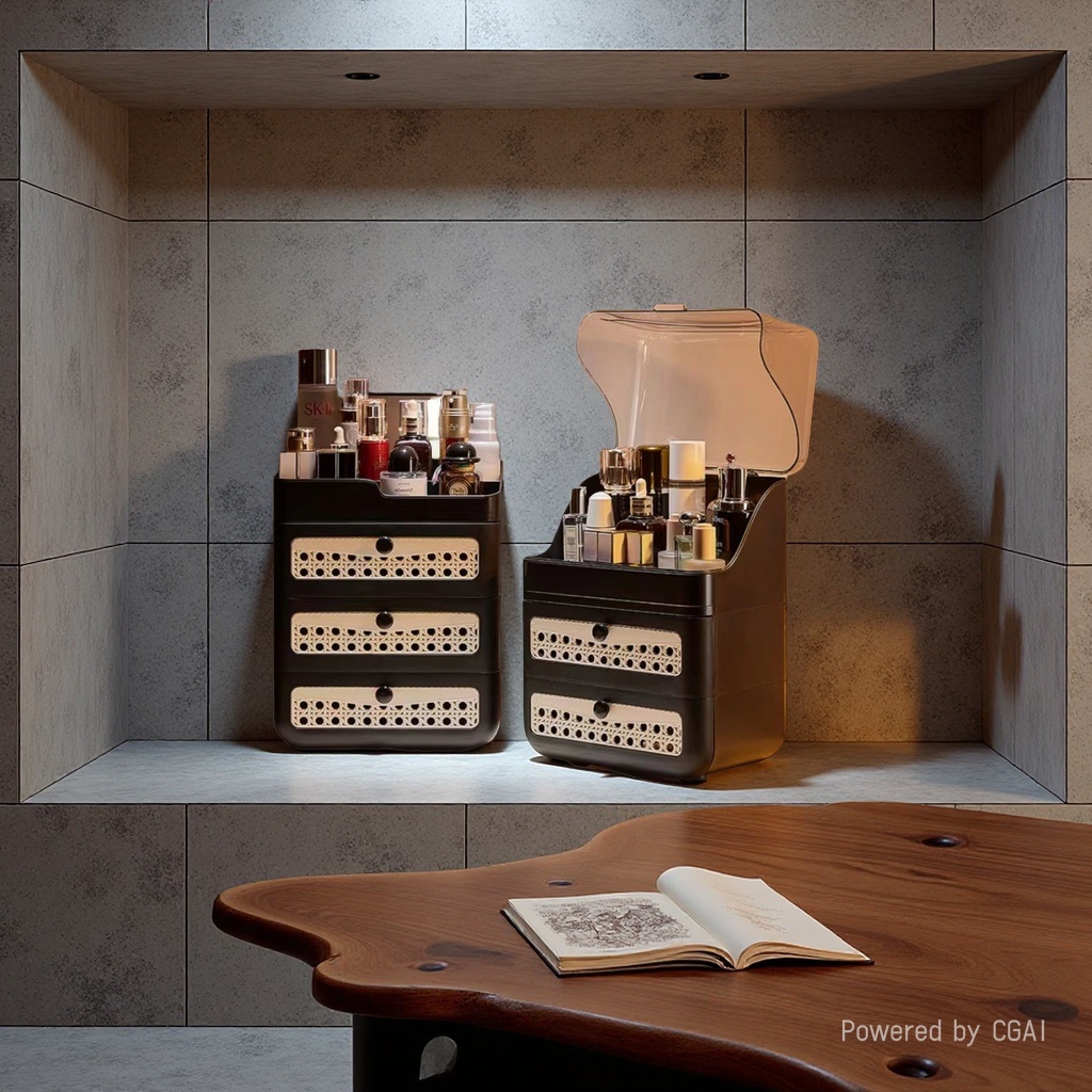 Cosmetic storage box desktop storage box multi-layer partition dust-proof 228 three-layer Application Scenario