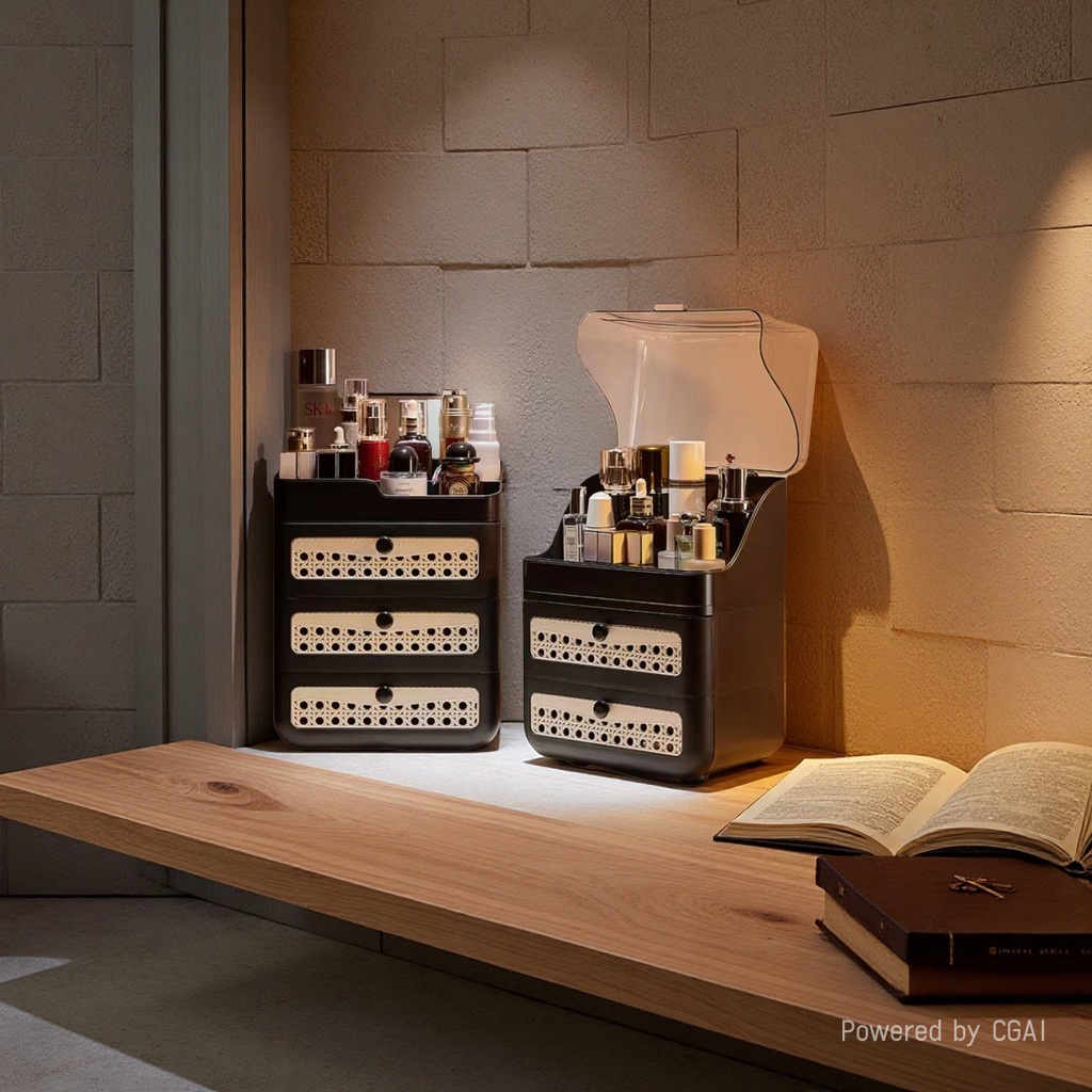 Cosmetic storage box desktop storage box multi-layer partition dust-proof 228 three-layer details Picture