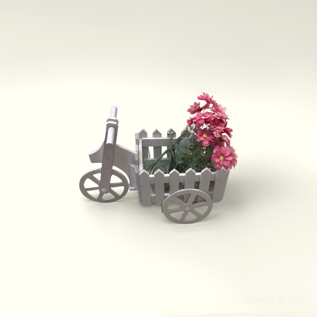 白色木制手推餐车带花盆露营摆摊车平板四轮置物架