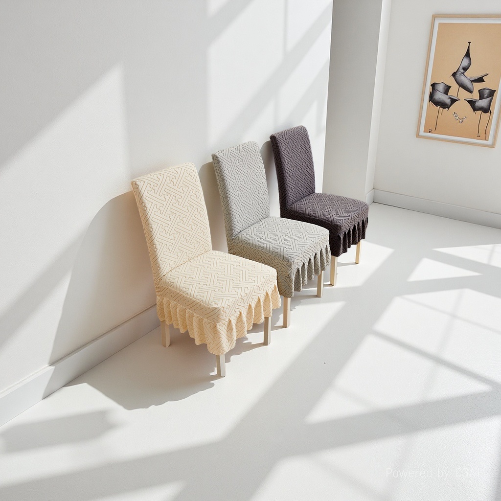 24新款裙摆家用外贸纯色餐椅套提花坐垫套椅子套罩通用弹力凳子套