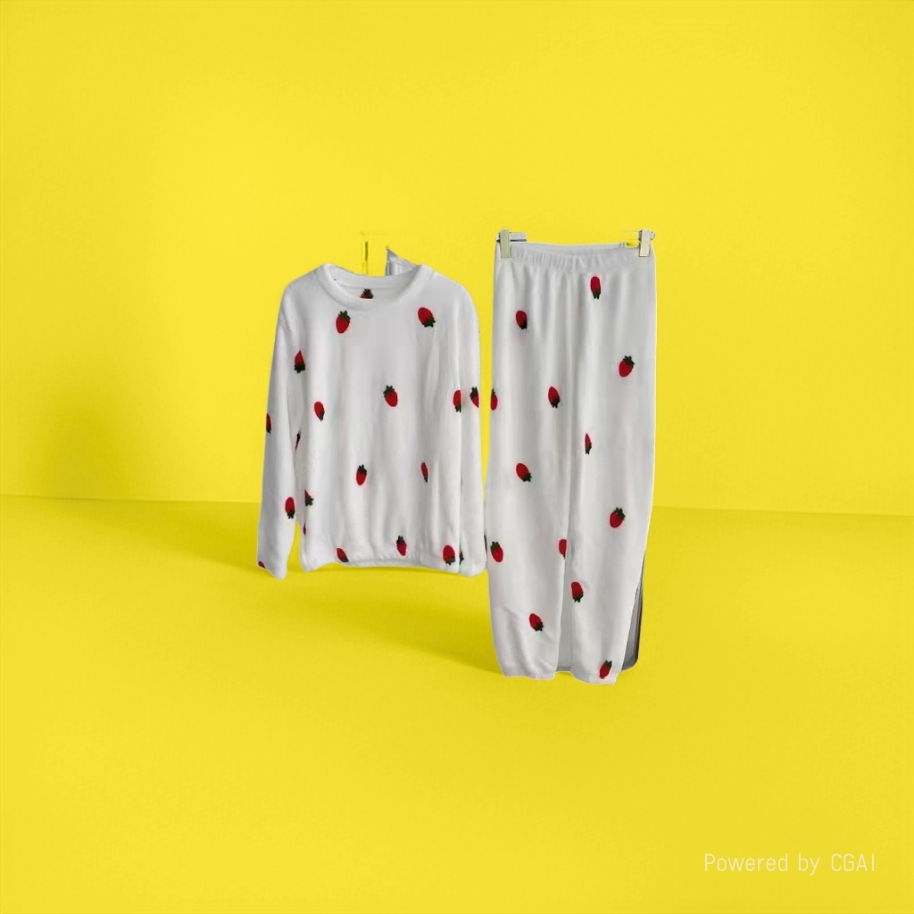 白色草莓图案童家居服睡衣套装宝宝睡衣拉架棉儿童莫代尔棉婴幼儿分体睡衣